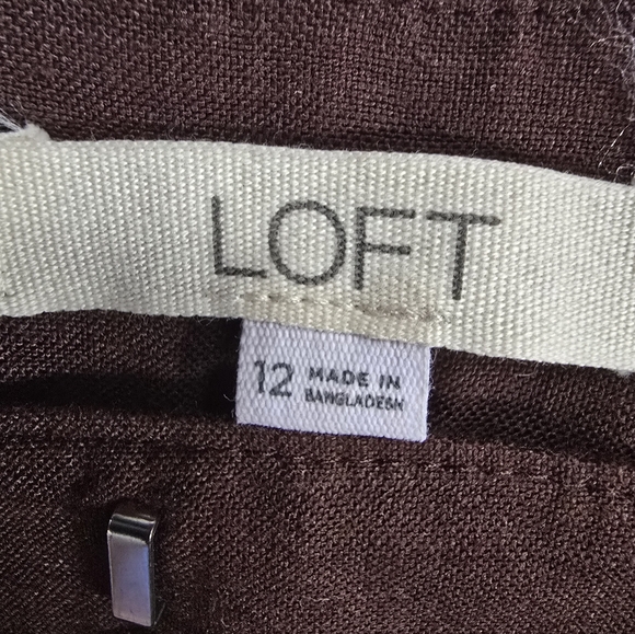 Women's Loft Linen Pants Chocolate Brown Long Wide Legs Size 12 - Picture 3 of 5